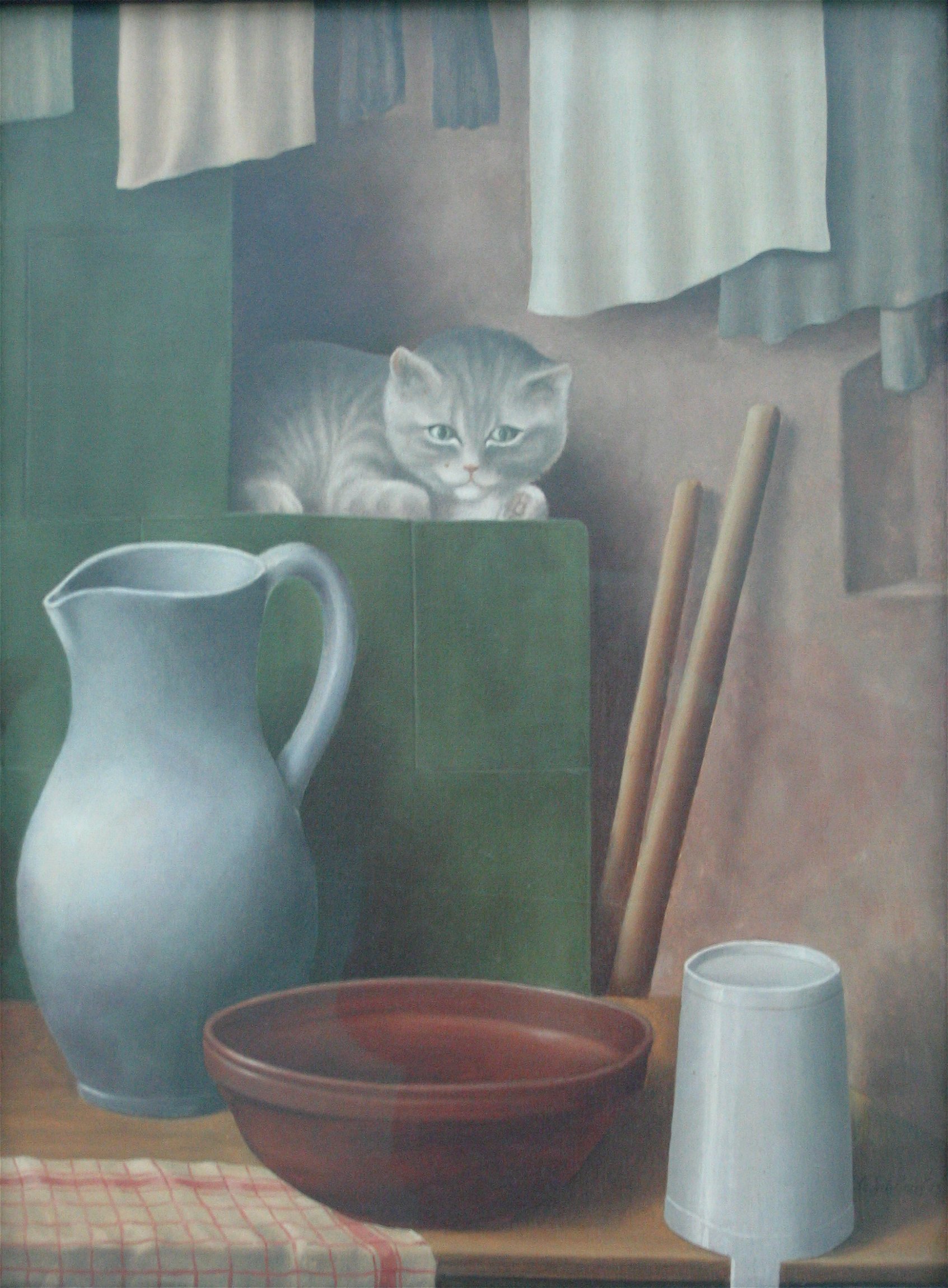 Stillleben mit Katze (Ofenecke)